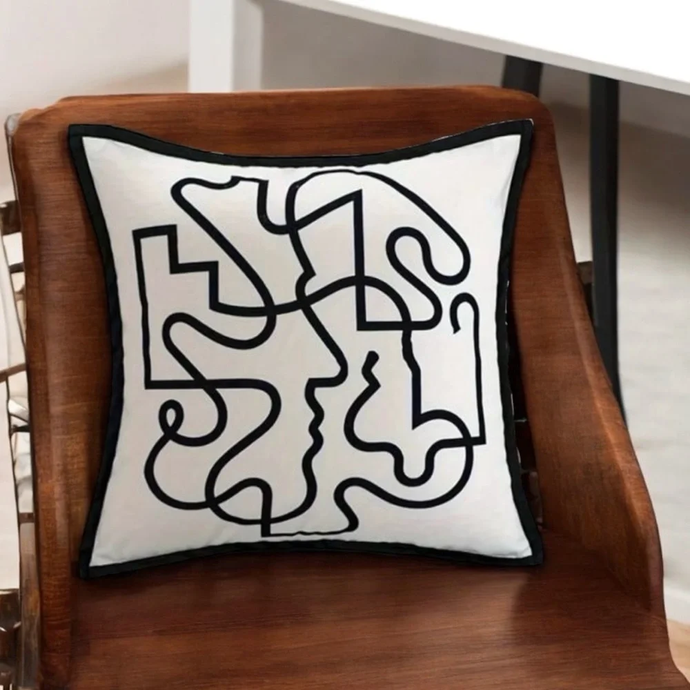 Modern Black and White Throw Pillow Cover, 18”x18”
